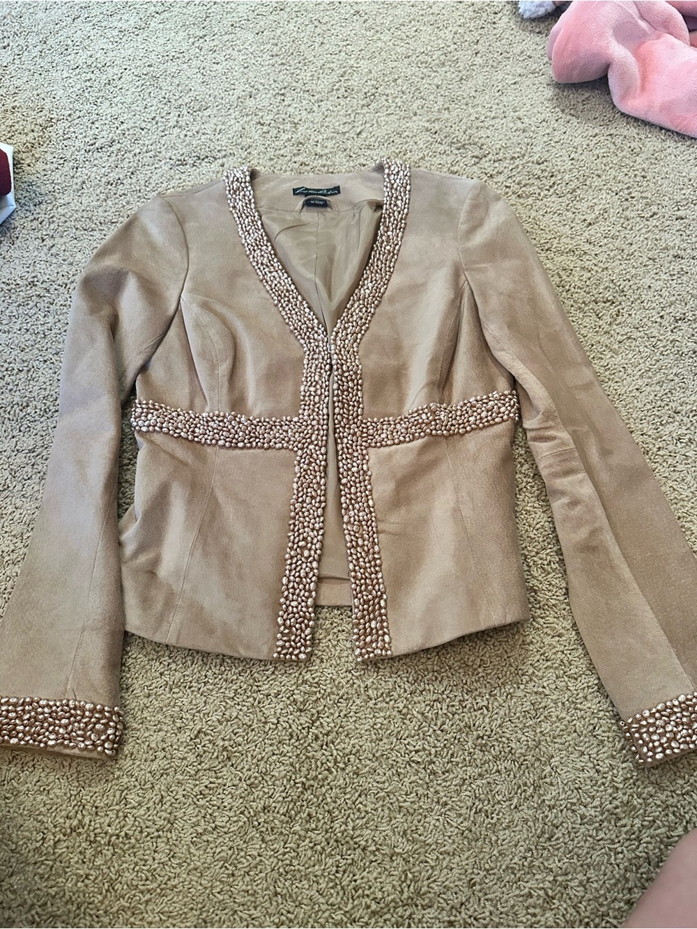 Lillie Rubin Beaded Trim Beige Blazer